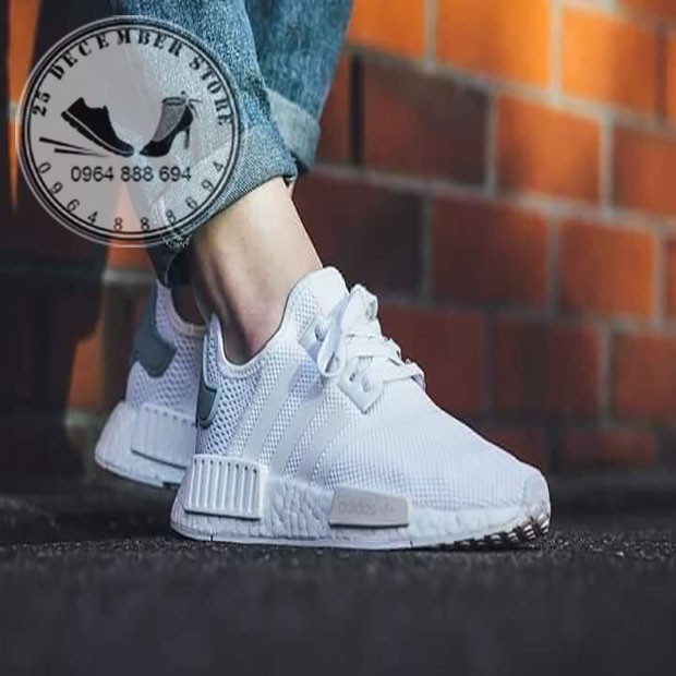 Giày thể thao ADIDAS NMD R1 gót xanh full trắng siêu hot