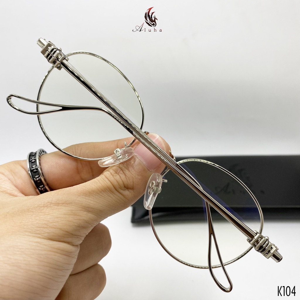 Gọng kính unisex mạ Titan chống ánh sáng xanh Chrome Heart dáng độc đáo Retro họa tiết hoa Iris - K104 - Aluha