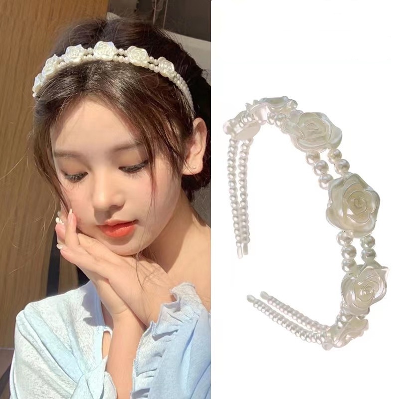 IF ME Băng Đô Hoa Hồng Trắng Đính Ngọc Trai Thanh Lịch Cho Nữ