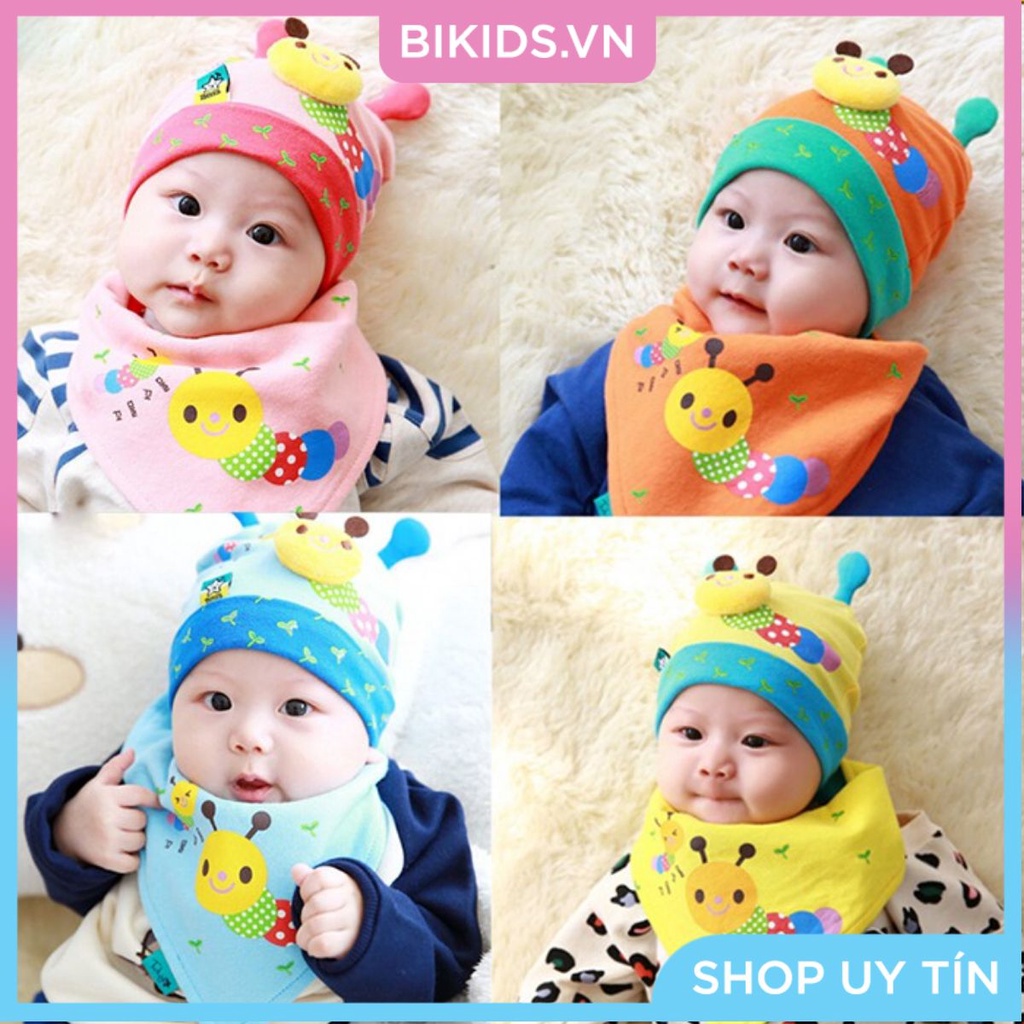 Bộ khăn mũ cotton hình sâu