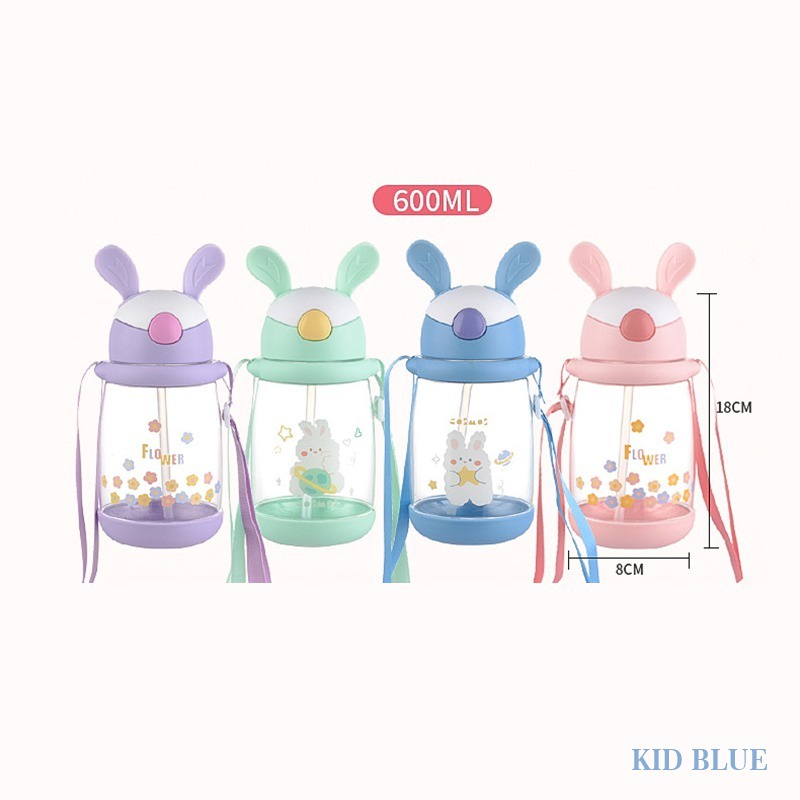 Bình Nước Nhựa Dung Tích 600ml Họa Tiết Thỏ Hoạt Hình Dễ Thương Cho Bé