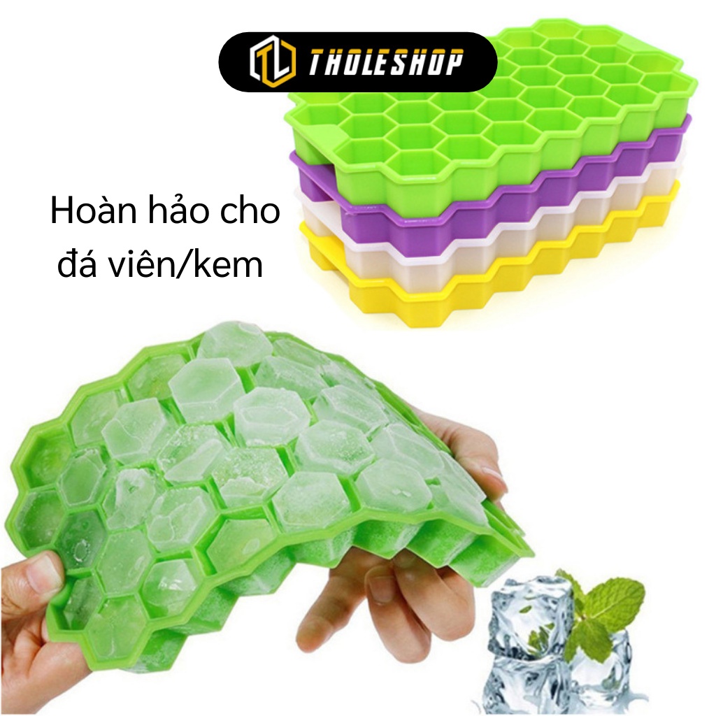 Khay Đá Silicon - Vỉ 37 Ô Đá Viên, Làm Thạch Hình Tổ Ong Có Nắp Kín, Không Mùi 9365