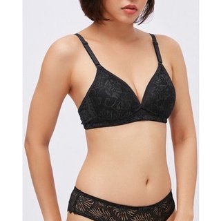 Viviane - Áo ngực cao cấp không gọng, mút mỏng, phối ren - Unlined Floral Lace Bra - đen