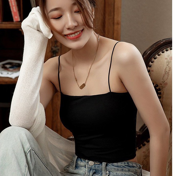 Áo 2 dây nữ SUNNNY dáng croptop cá tính 2 màu đen trắng | BigBuy360 - bigbuy360.vn