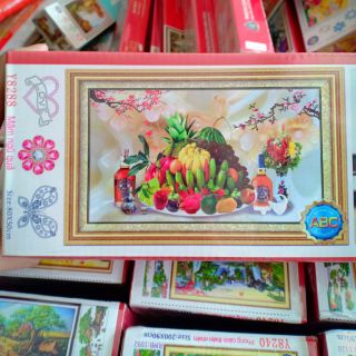 Tranh đính đá Mâm ngũ quả tuyệt đẹp kt 120*60cm