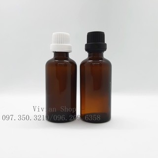 {Sỉ từ 5k} Chai lọ đựng tinh dầu 50ml nhỏ giọt, thân thuỷ tinh nâu, nắp nhựa PP đen/ trắng