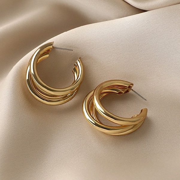 Khuyên tai kim loại phong cách đơn giản sang trọng cho nữ