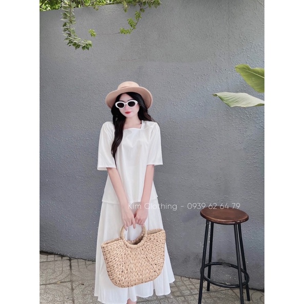 Set áo tay lửng + chân váy midi xoè lưng thun