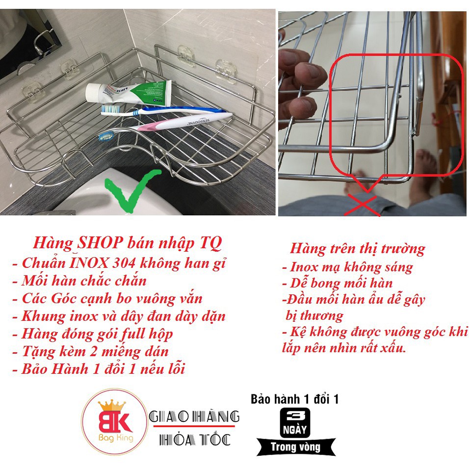 Kệ góc Inox không gỉ nhà tắm, nhà bếp, phòng khách dán tường siêu dính chịu lực 10kg (ảnh thật+ video) 4.9