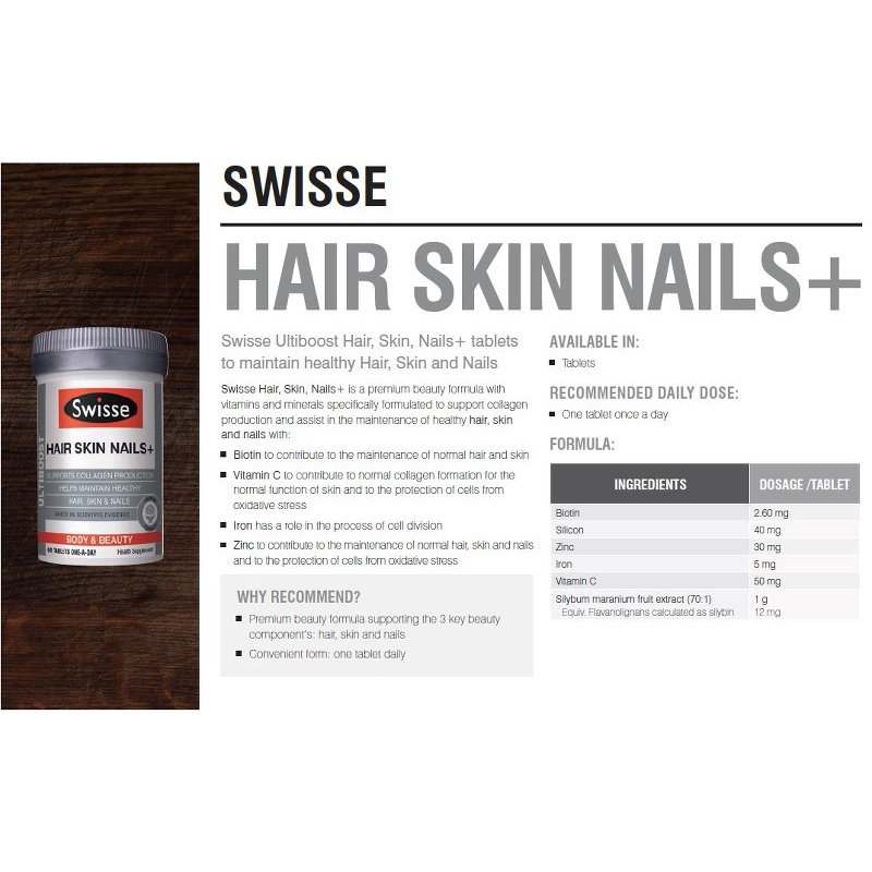 [Hàng chuẩn Úc] Viên uống bổ sung collagen Swisse hair skin nails đẹp tóc, da, móng 60 viên- 100 viên- 180 viên của Úc
