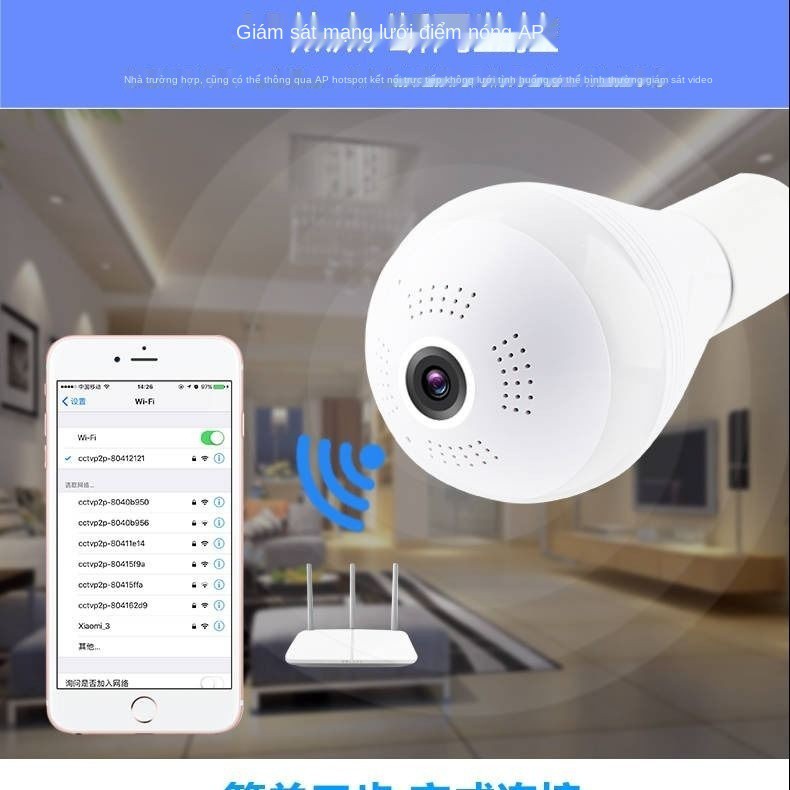 bóng đèn toàn cảnh camera quan sát wifi không dây giám mạng thông minh di động độ nét cao nhà trong