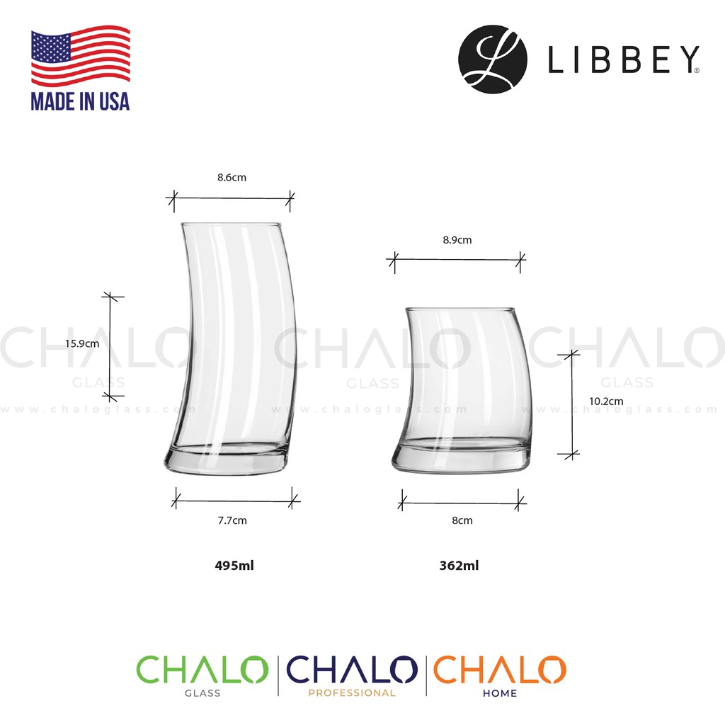 [Made in USA] Ly thủy tinh dáng cong Libbey Bravura 362ml &amp; 495ml - 2211 &amp; 2212