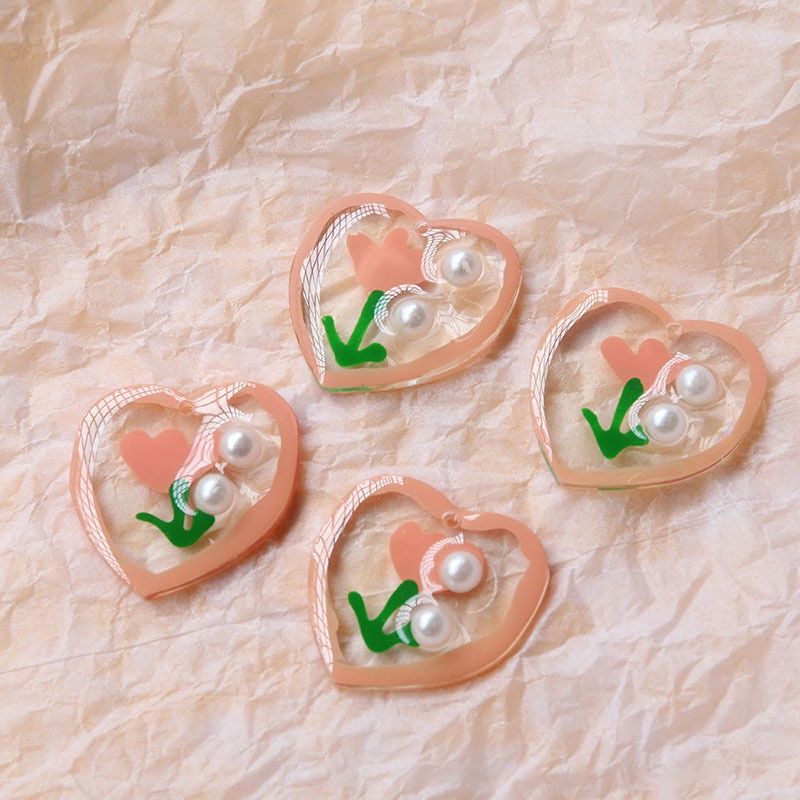 Set 10 Phụ Kiện Hình Hoa Nhỏ Vẽ Tay Đính Ngọc Trai Nhựa Resin Làm Khuyên Tai Thủ Công Diy