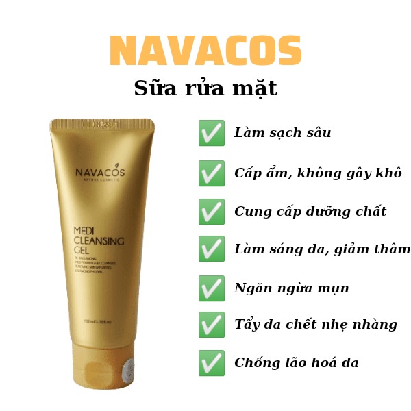 Sữa rửa mặt Navacos Medi Cleansing gel, sữa rửa mặt cho da dầu mụn,sữa rửa mặt cho da khô,trắng da,sữa rửa mặt nam 100ml