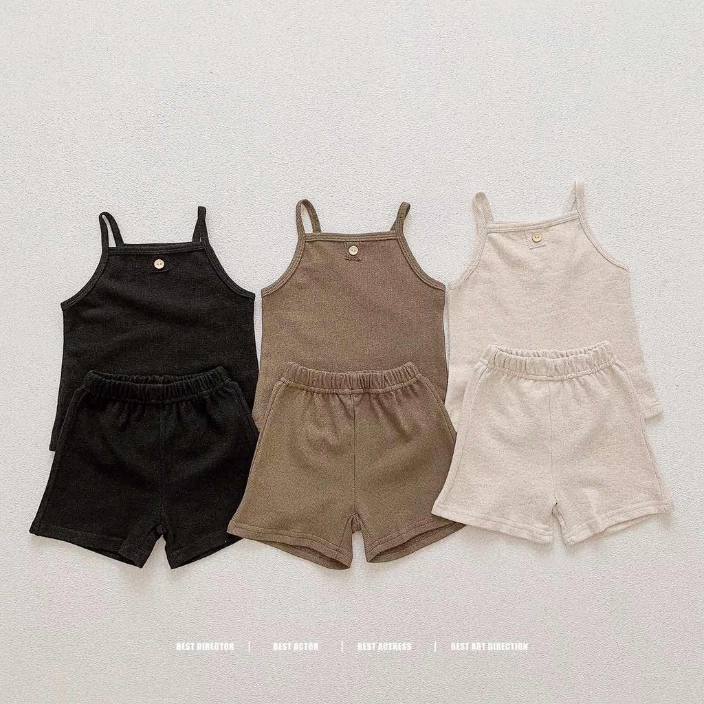 Bộ Đồ 2 Món Gồm Áo Hai Dây Và Quần Short Vải Cotton Dệt Kim Dành Cho Trẻ Em 3-36 Tháng Tuổi