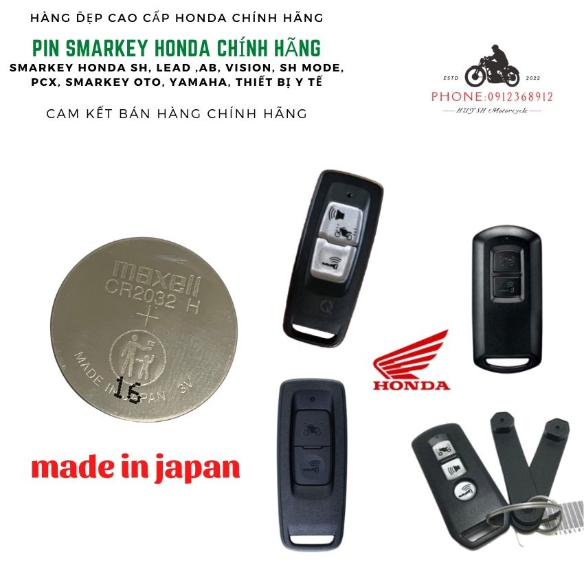 Pin Smartkey Honda Airblade, Vision , SH, SH mode, PCX, Yamaha Honda Chính Hãng Mã CR2032