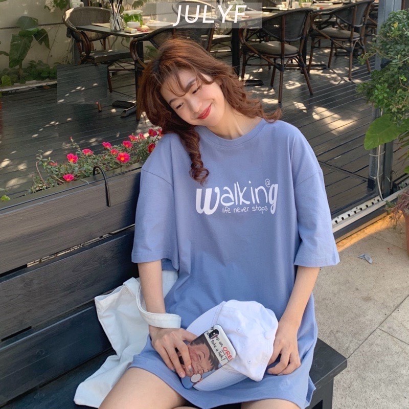 Áo phông nữ walking tay lỡ form rộng JULYF - Thun oversize in hình học sinh vintage, 3158 cá tính hàn quốc ulzzang