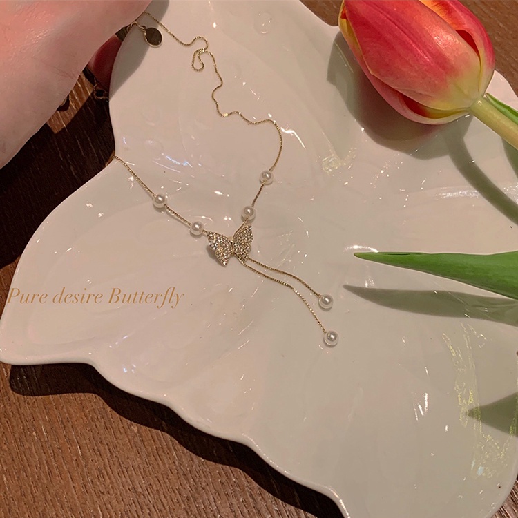 IF ME Vòng cổ Mặt Hình Bướm Đính Ngọc Trai Thanh Lịch Thời Trang Phong Cách Hàn Quốc Cho Nữ