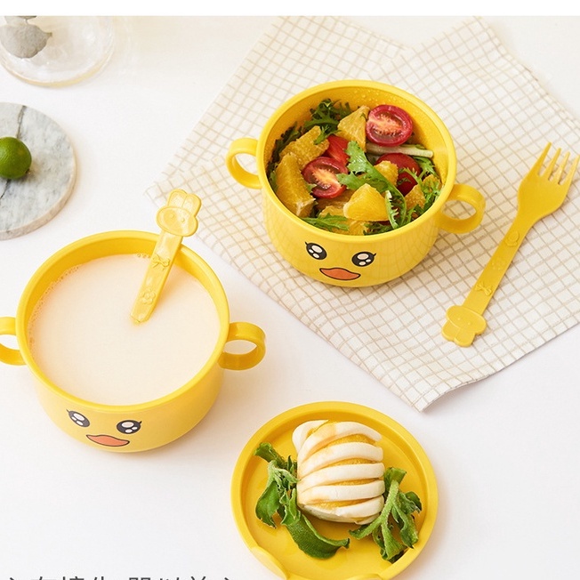 Bộ khay bát VỊT VÀNG 5 món : gồm Khay, bát, cốc, thìa, dĩa cho bé ăn dặm