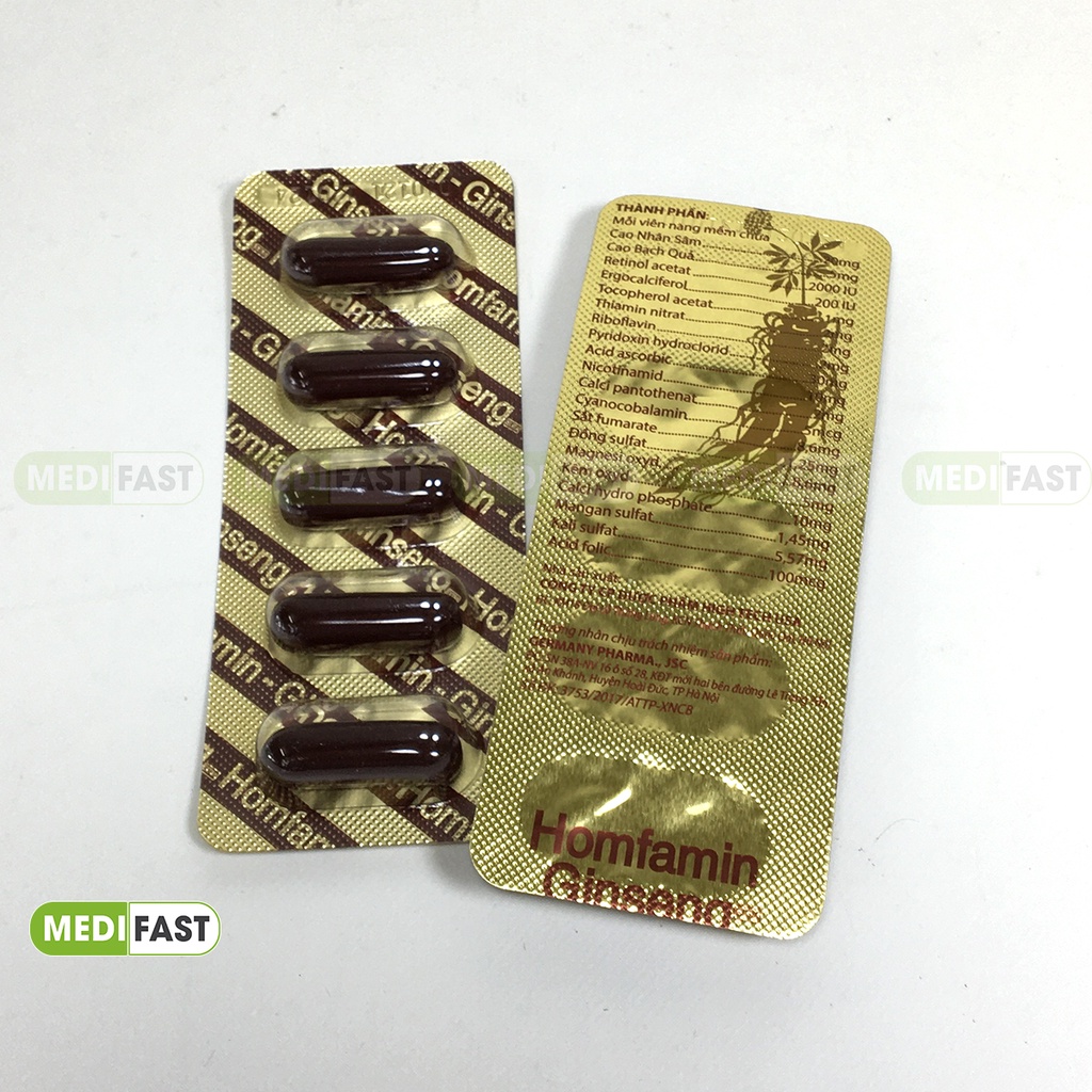 Nhân sâm bổ sung Vitamin giảm stress, mệt mỏi Homfamin Ginseng hộp 60 viên Homfamin