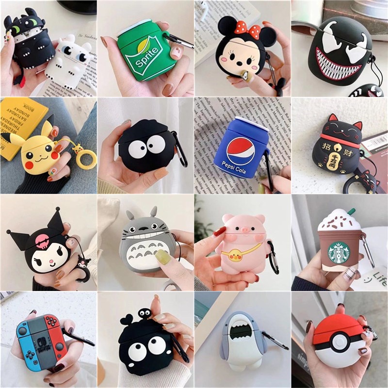 Vỏ Bảo Vệ Hộp Sạc Tai Nghe Airpods 1 2 Air Pods 1/2 Inpods 12 I12 I11 I9s Bằng Silicon Mềm Họa Tiết Hoạt Hình