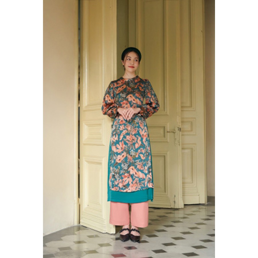 Baciami-Set Áo Dài Tơ In Hoa Cao Cấp