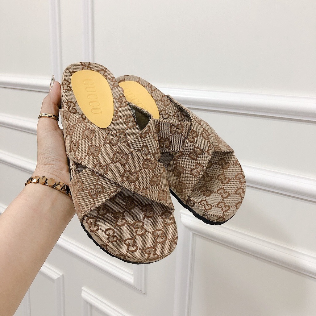 Dép Gucc 2p quai đôi chéo đế lõm siêu HOT chất Canvas siêu bền đi cực êm - Chị Chảnh Store