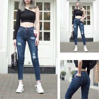 Quần jeans boy bán cạp chun sau ( loại xước)