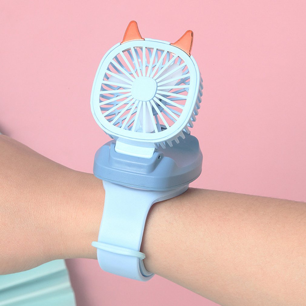 Quạt Mini Đeo Cổ Tay Xoay 360 Độ Có Đèn LED Sạc Được