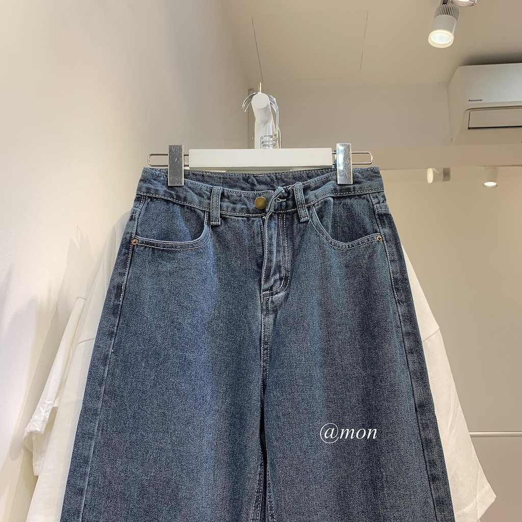2101347 Quần jeans nữ quần ống rộng dáng suông ulzzang màu xám xanh có size | BigBuy360 - bigbuy360.vn