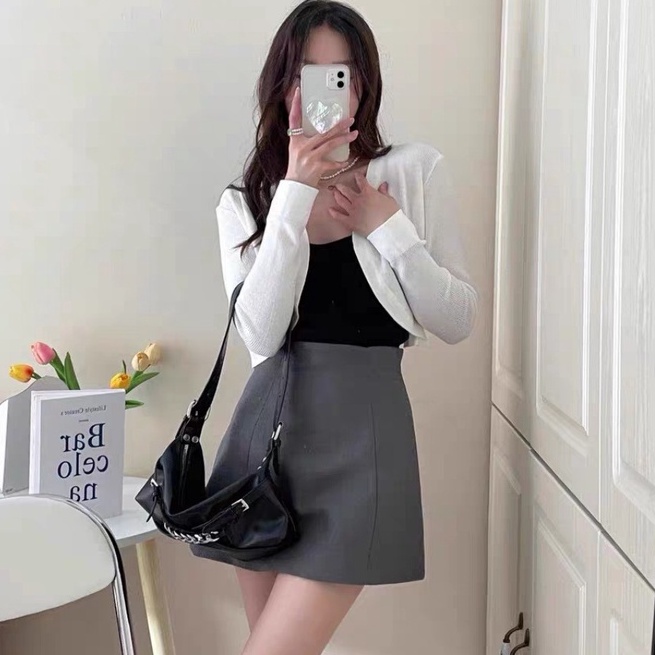 Chân váy chữ a ngắn lưng cao ôm dáng công sở màu nâu đen - Chân váy cạp cao liền có lót quần midi mặc với áo sơ mi đẹp