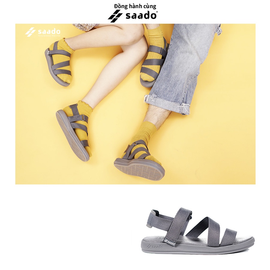 Sandal Saado chính hãng NN01 màu xám Chân Chất đế bằng, Dép quai sau nam nữ đi học siêu nhẹ bền