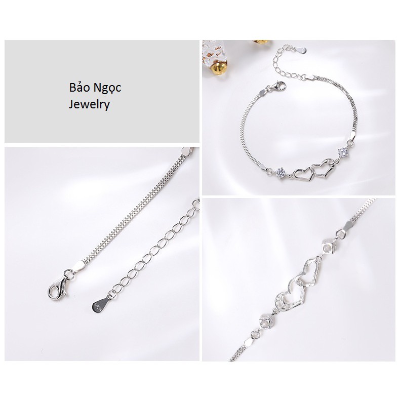 Lắc Tay Bạc Ý S925 Hình Trái Tim Đôi Thông Điệp Tình Yêu S925 Cao Cấp L2554 - Bảo Ngọc Jewelry