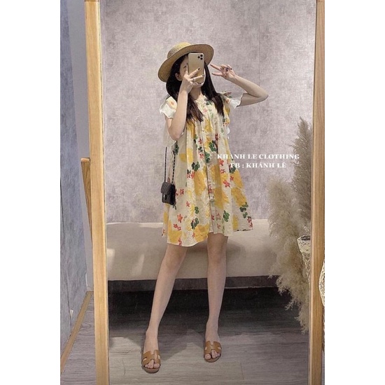 Váy hoa babydoll tay phối ren, đầm babydoll hàng thiết kế