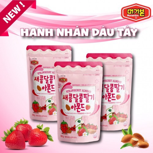 Hạnh Nhân Tẩm Dâu Tây Nunuts [Túi 180gr] - Không Chất Bảo Quản, Ăn Liền