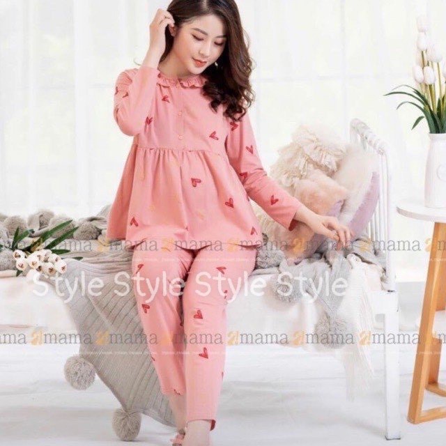 Bộ đồ bầu dài tay và cho con bú khoá ti Tim mới nhất BD904