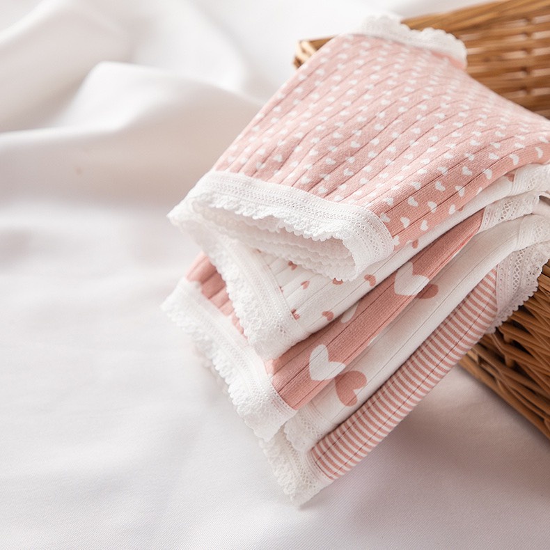 Quần Lót Cotton Tăm Co Giãn 4 Chiều Hình Trái Tim Hồng Siêu Xinh