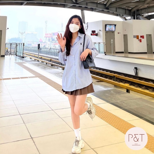 Áo Sơ Mi Nữ Thêu Ngựa , Áo Sơ MI Dáng Rộng Phong Cách Hàn Quốc