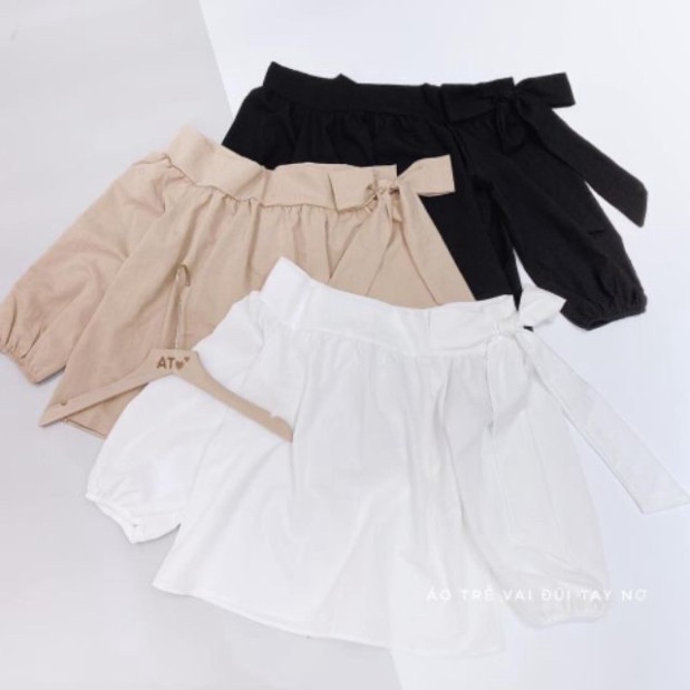 Áo trễ vai nơ 3 màu , áo babydoll kiểu hót A290 thời trang xmin