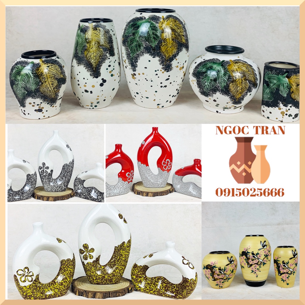 Set 3-4-5 lọ hoa ,bình gốm trang trí ,decor nhà cửa-Gốm sứ Bát Tràng-tiệm gốm Ngọc Trân