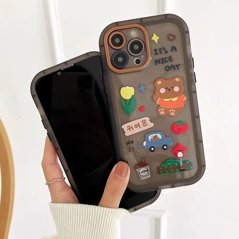 Ốp Điện Thoại Silicon Mềm Họa Tiết Gấu Và Hoa Dễ Thương Dành Cho IPhone 12 11 13 Pro Max XR X XS Max 7 8 Plus