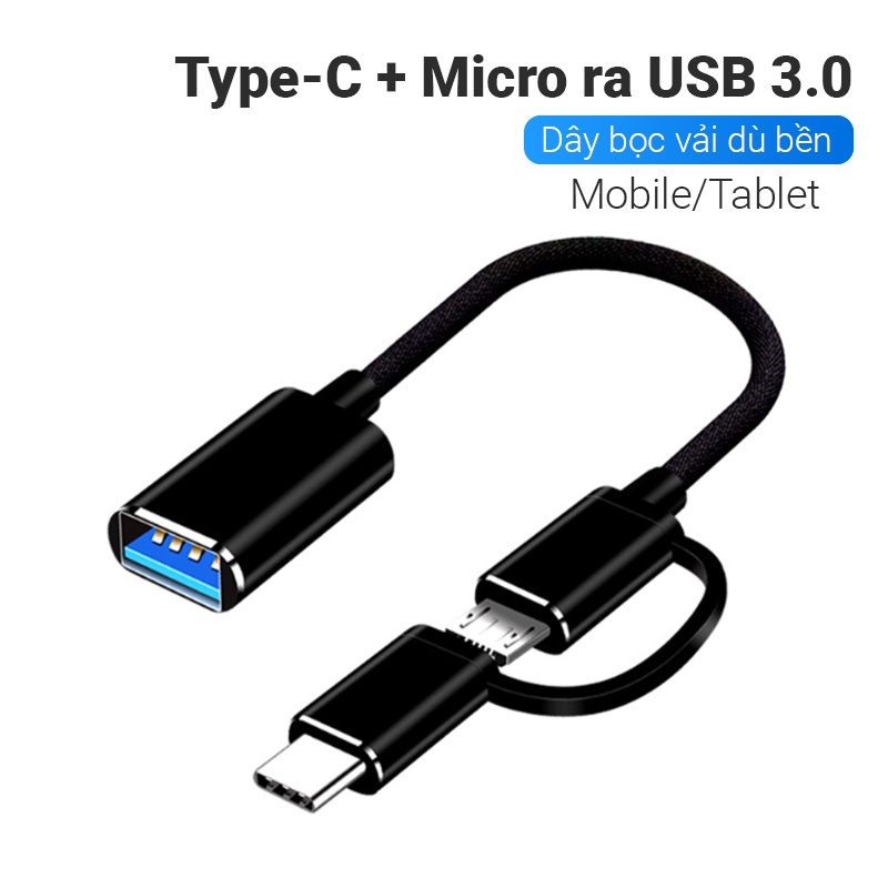 Cáp OTG kết nối chuột bàn phím, tay cầm, USB, thẻ nhớ với điện thoại máy tính bảng HL305 - TypeC + Micro to USB 3.0