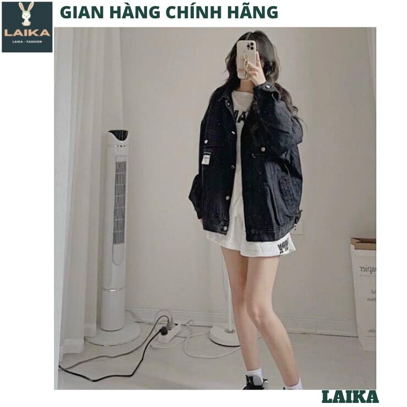 Áo Khoác Nữ Jean UNISEX Form Rộng Nam Nữ Màu Xanh và Đen - Áo khoác bò nữ form rộng suông - LAIKA