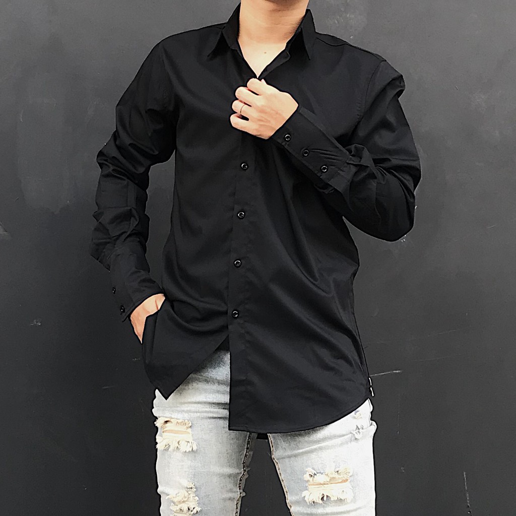 Áo sơ mi thời trang nam Lexuza 011 black