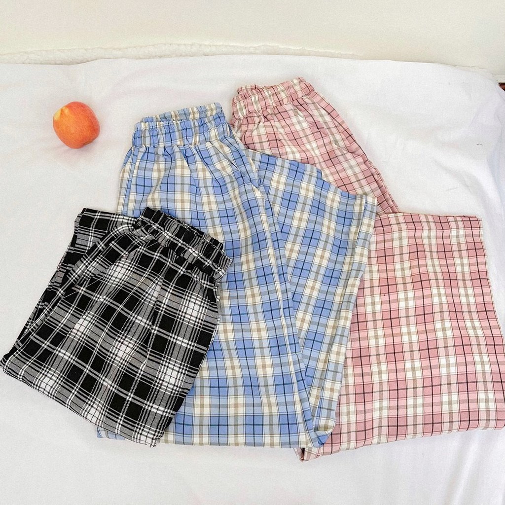 Quần suông cạp chun kẻ caro nhiều màu basic form rộng unisex ulzzang - Made by Fiin