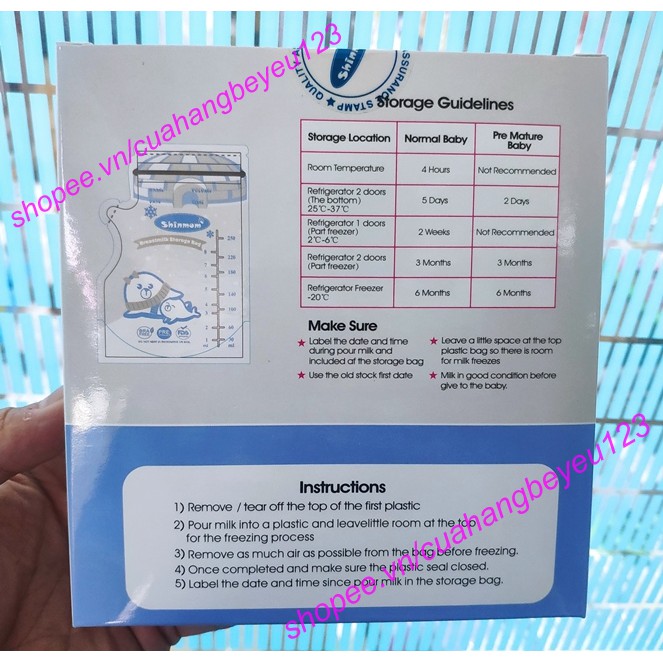 (Tách hộp) 10 túi trữ sữa mẹ 250ml SHINMOM S50V (Công nghệ Nhật)