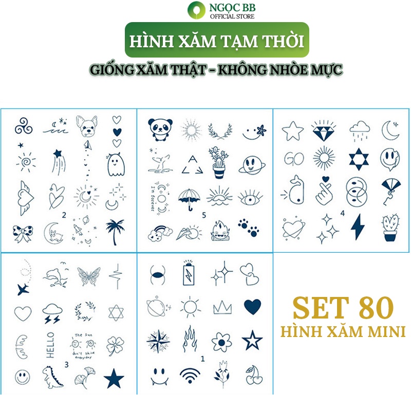 Set 80 Hình Xăm Mini, Hình Xăm 15 Ngày Siêu Chống Nước , Không Nhòe Mực