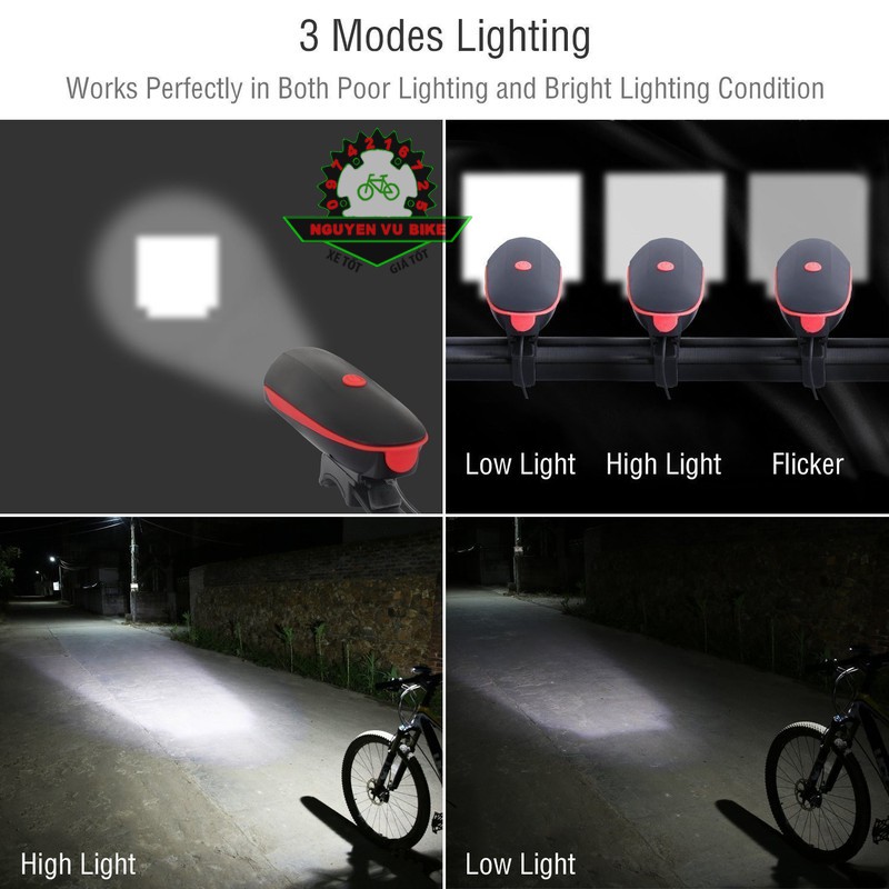 Đèn xe đạp thể thao kèm còi, sạc usb - Rẻ nhất HN