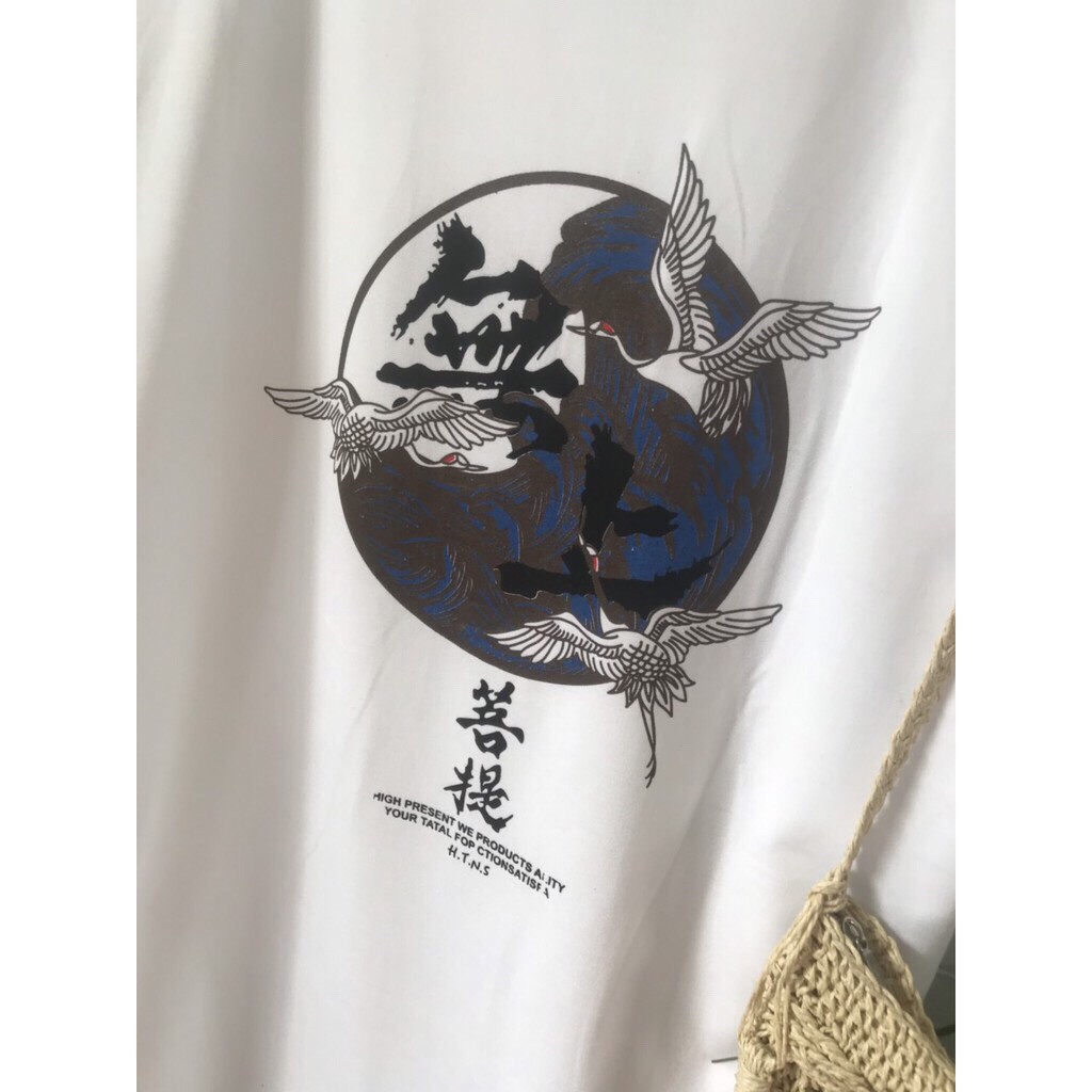 Áo thun cổ tròn nam in chim hạc chất cotton co dãn 4 chiều mặc mùa hè