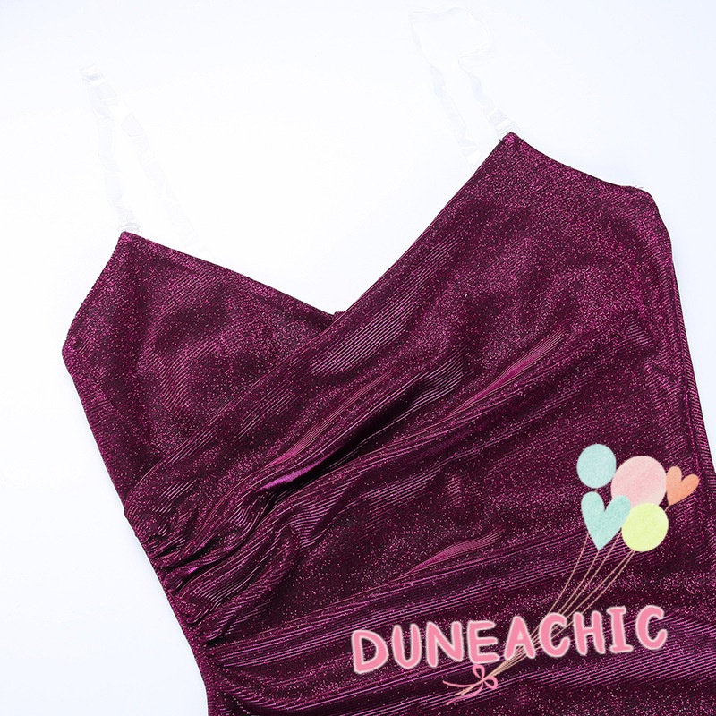 DUNEA Đầm Dự Tiệc Trễ Vai Phối Bèo Thiết Kế Xếp Ly Nữ Tính